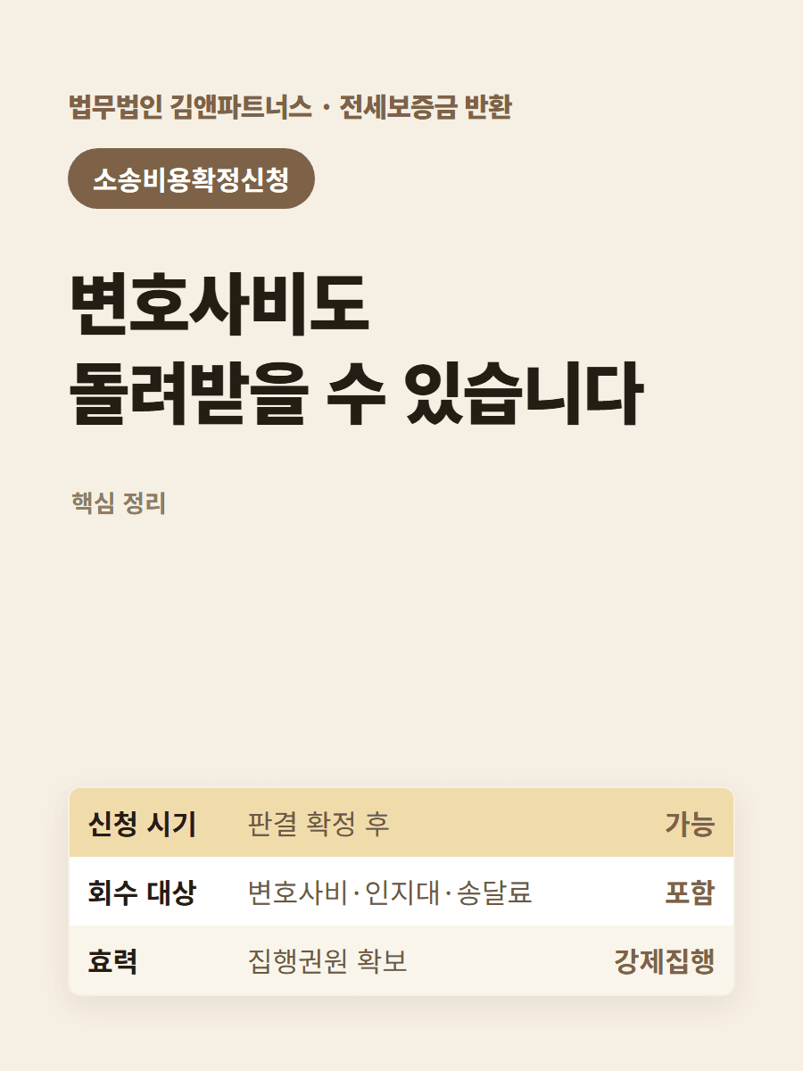 전세금 소송 후 소송비용확정신청으로 변호사비까지 돌려받으세요.