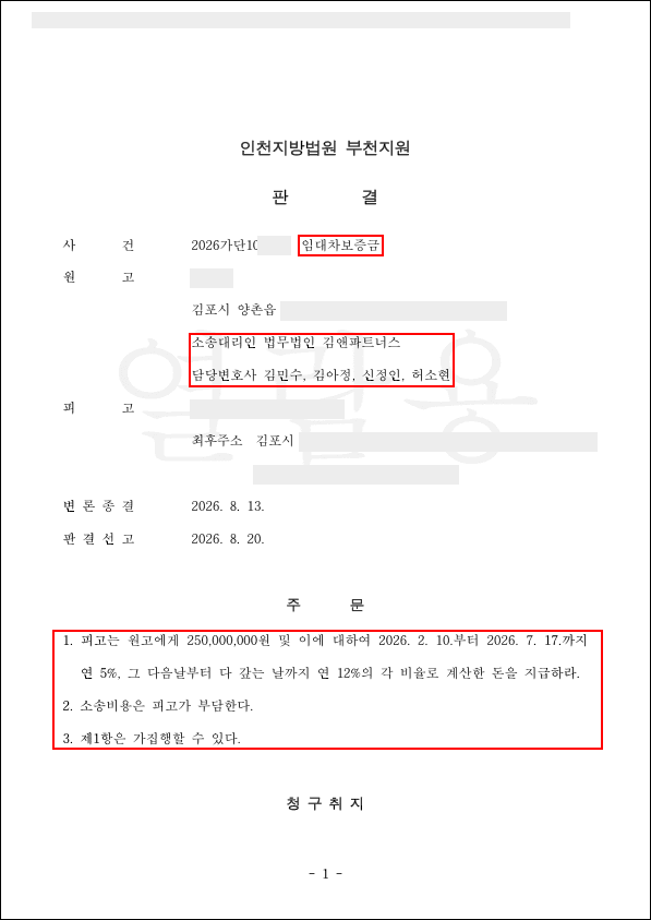 "새 임차인이 구해지면 주겠다"던 임대인, 보증금 2억 5,000만 원 전액과 연 12% 지연이자까지 받아냈습니다